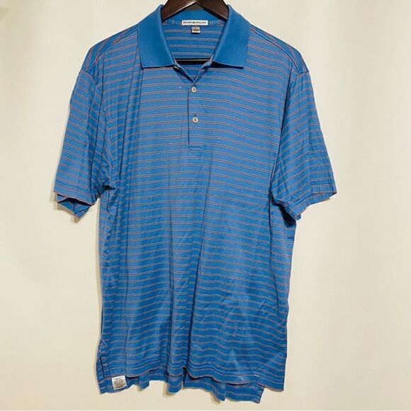 Peter Millar Mens Blue And Red Striped Polo Shirt Size Large - Picture 1 of 11